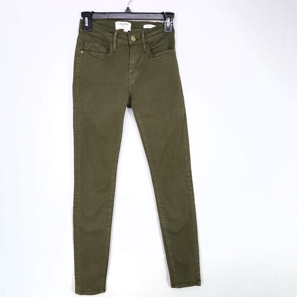 Frame Le Skinny De Jeanne Size 24 Skinny Jeans Green Mid Rise - Picture 1 of 13